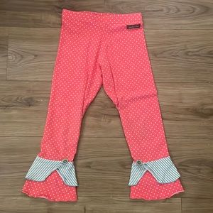 Matilda Jane Pink Coral Melon White Polka Dot  Girl  Ruffle Pants size 8
